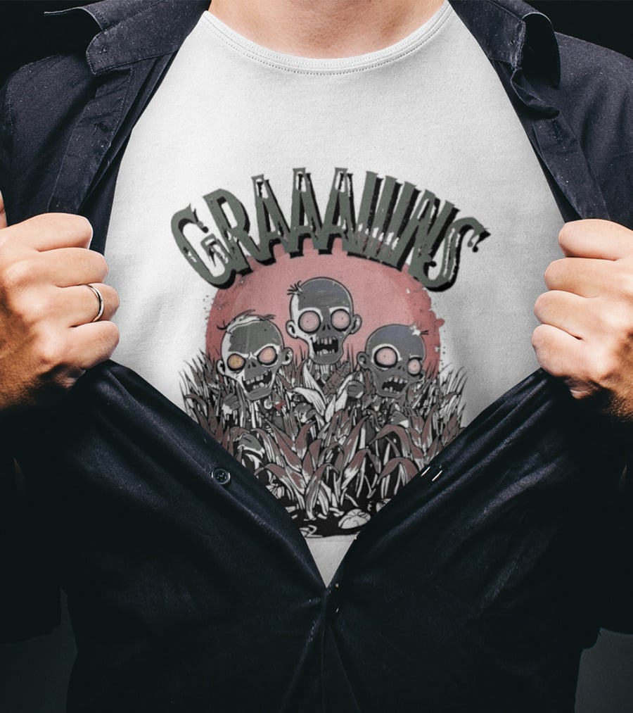 Zombie Graaains Creepy Undead Rising In Cornfield Night Scene T-Shirt