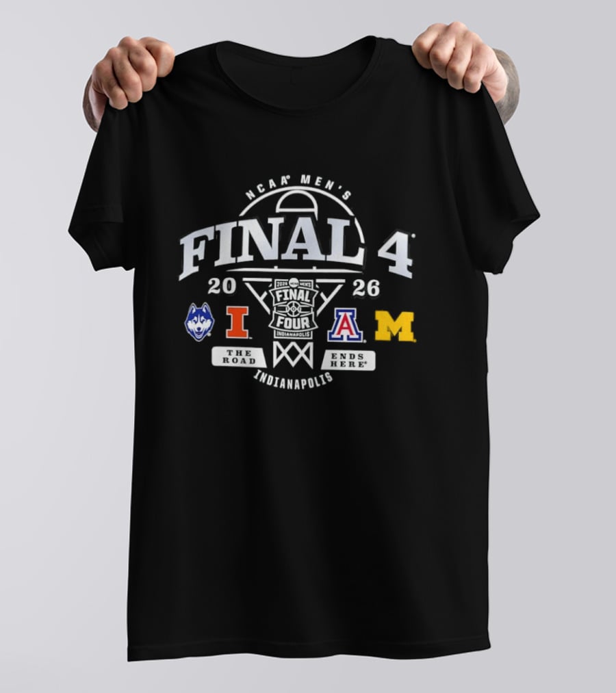 NCAA Men's Final 4 Indianapolis 2026 UConn Illinois Arizona Michigan T-Shirt