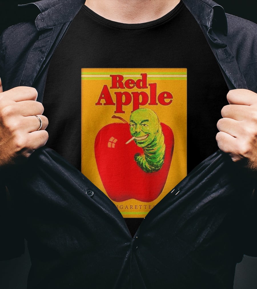 Red Apple Cigarettes Worm Character On Apple T-Shirt
