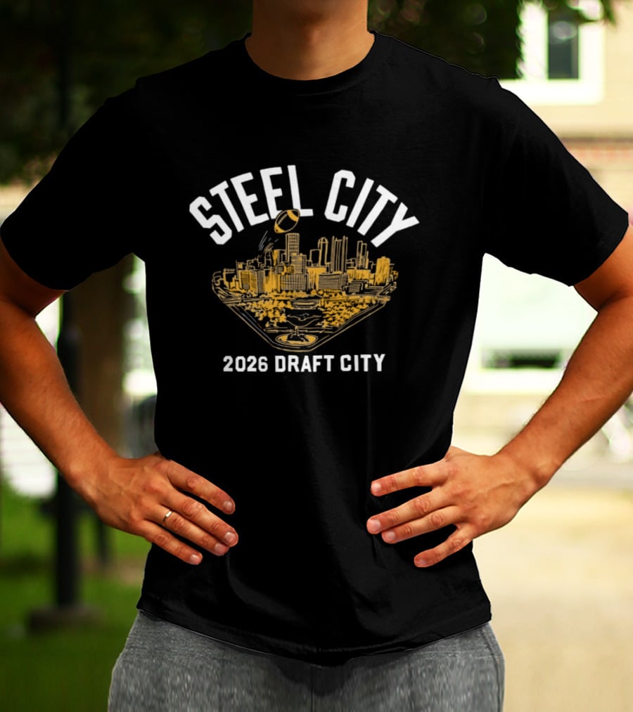 Steel City 2026 Draft City Pittsburgh Skyline Football T-Shirt
