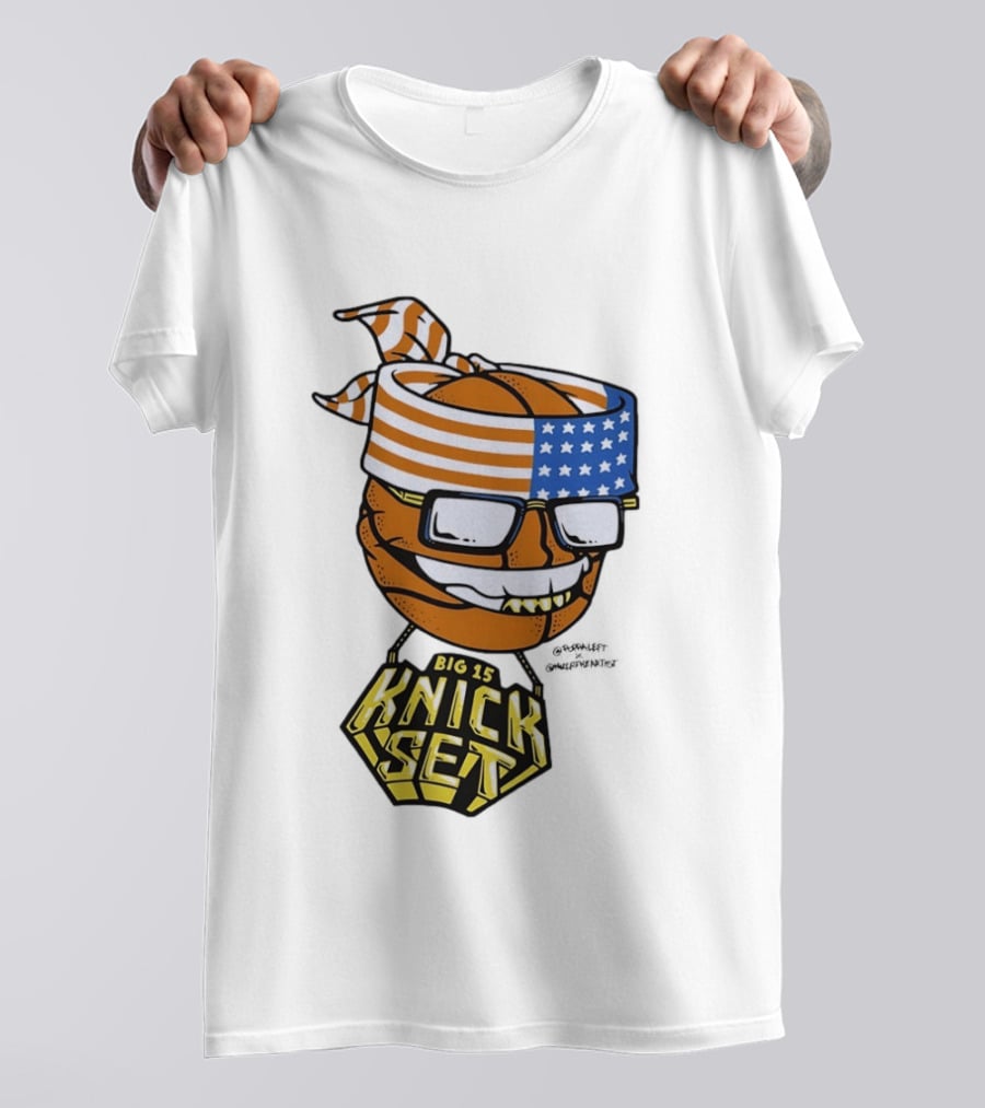 Big 15 Knick Set Basketball Wearing USA Flag Bandana And Glasses T-Shirt