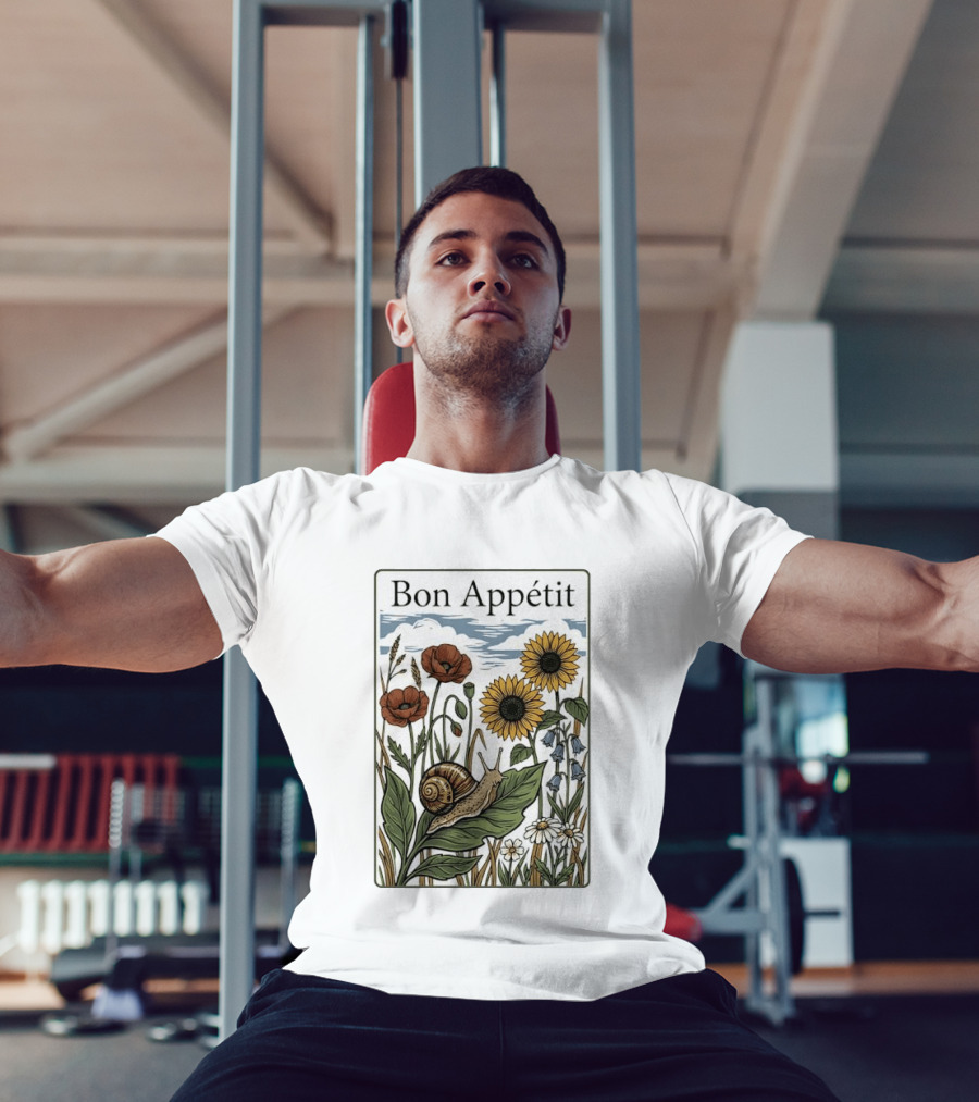 Bon Appétit Floral Snail Sunflowers And Poppies T-Shirt
