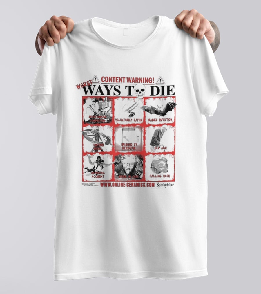 Content Warning Worst Ways To Die Shark Attack Volcano Disaster Truck Simulator Zombies Stuck In Cave Plane Crashed Nuclear Explosion T-Shirt