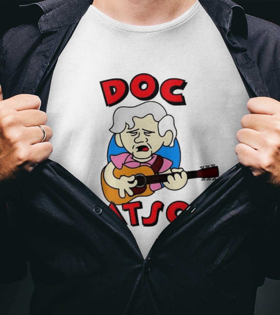 Doc Watson Cartoon Guitar Player Iconic Folk Music Legend T-Shirt