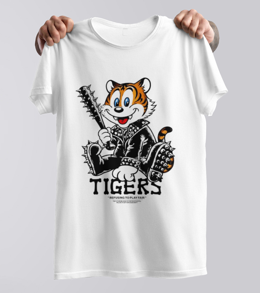 Tigers Playful Cartoon Character With Spiked Bat T-Shirt
