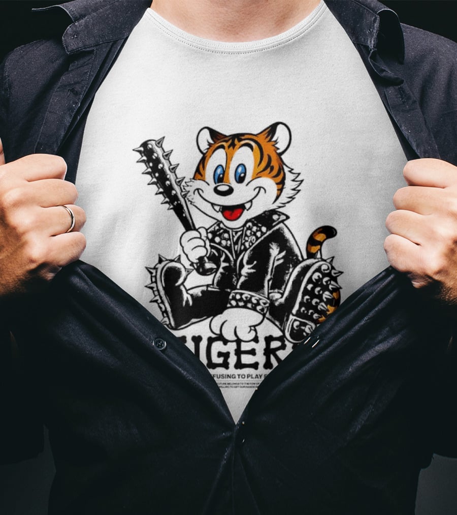 Tigers Playful Cartoon Character With Spiked Bat T-Shirt