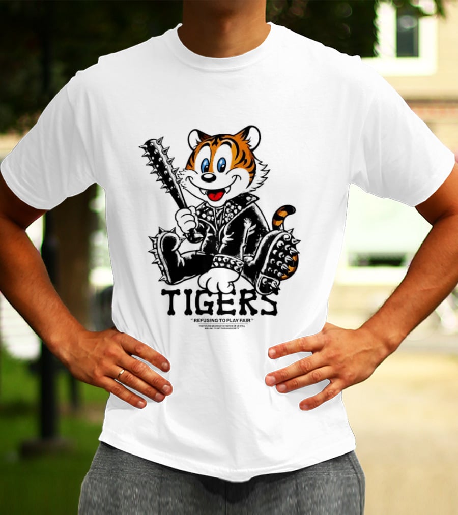Tigers Playful Cartoon Character With Spiked Bat T-Shirt