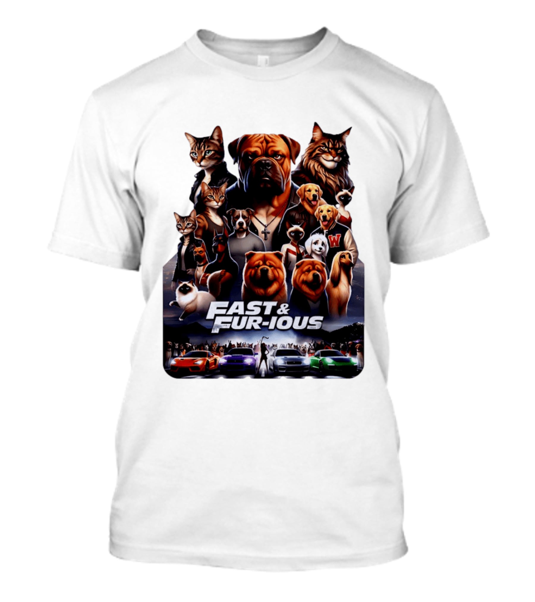 Fast & Fur Ious Dogs And Cats Mashup With Cars T-Shirt