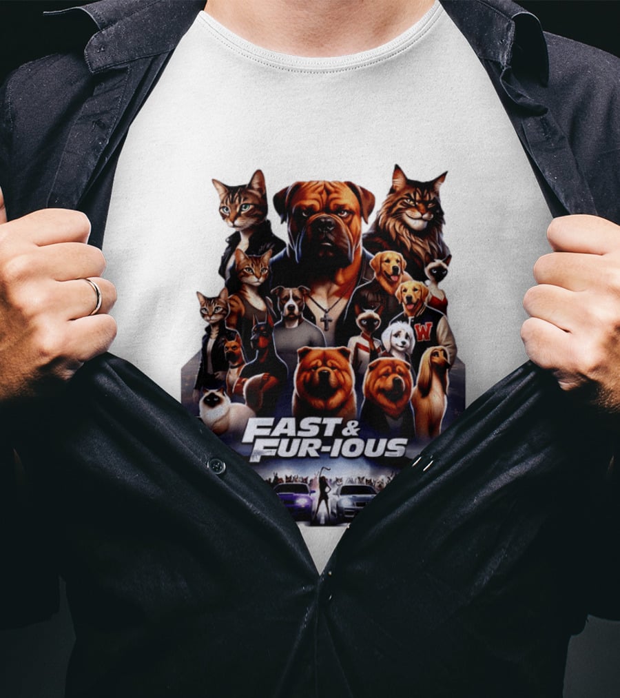 Fast & Fur Ious Dogs And Cats Mashup With Cars T-Shirt