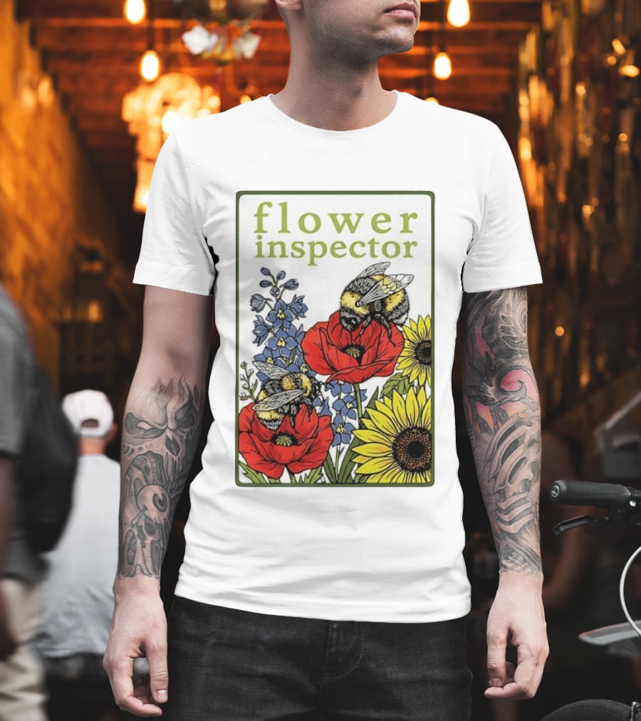 Flower Inspector Bees On Poppy Sunflower Bluebell Blossom T-Shirt