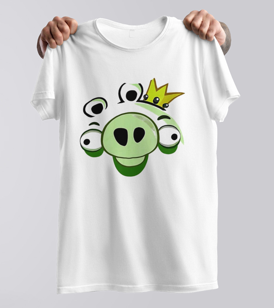 Angry Birds King Pig Big Face Green Crown T-Shirt