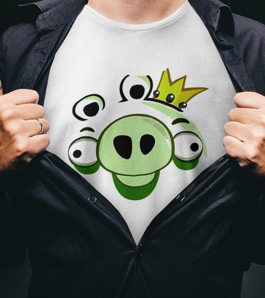Angry Birds King Pig Big Face Green Crown T-Shirt