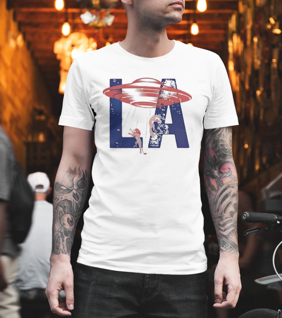 Los Angeles Spaceship Over LA Bold Letters T-Shirt