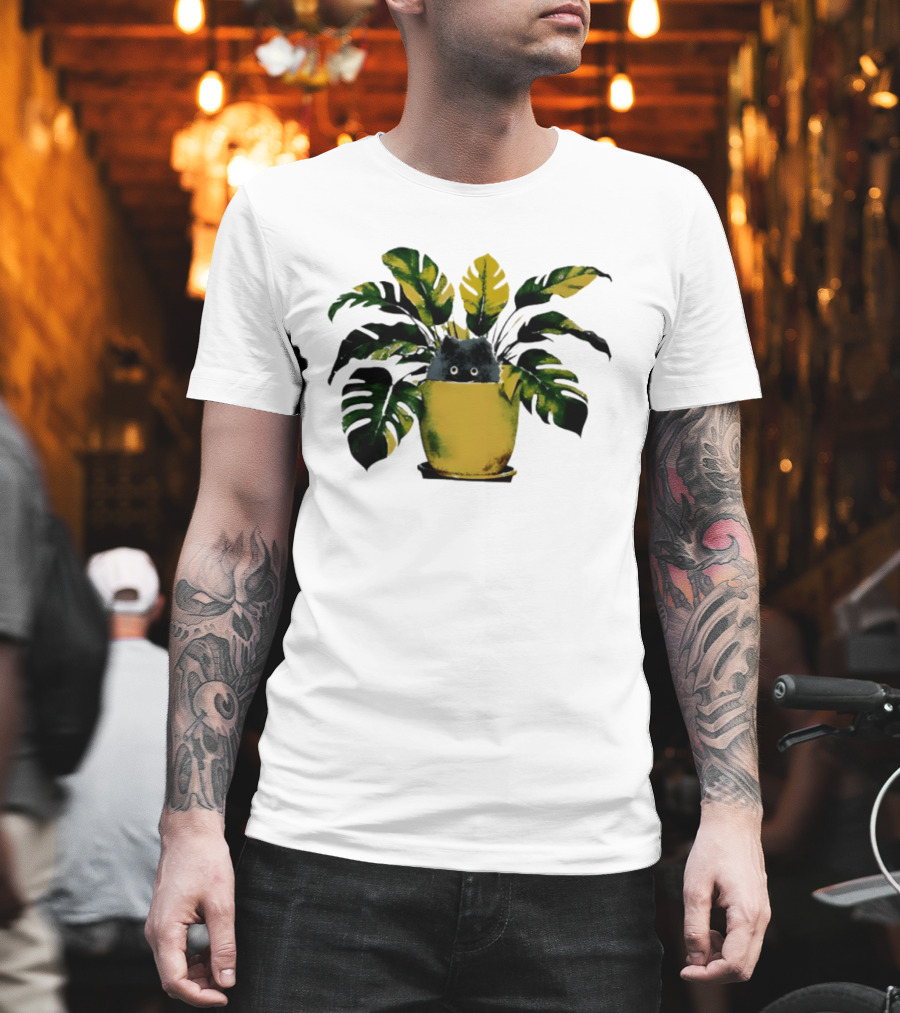 Cat In Monstera Potted Plant T-Shirt