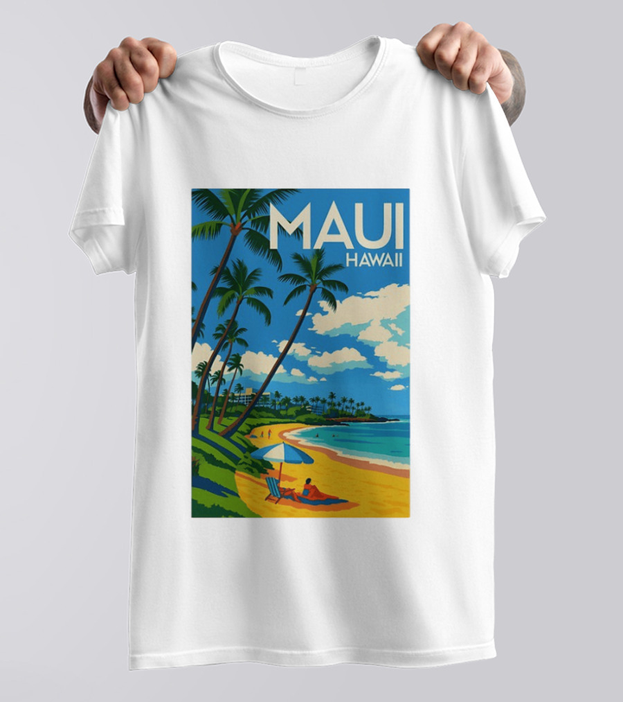 Maui Hawaii Palm Trees Beach Scene T-Shirt