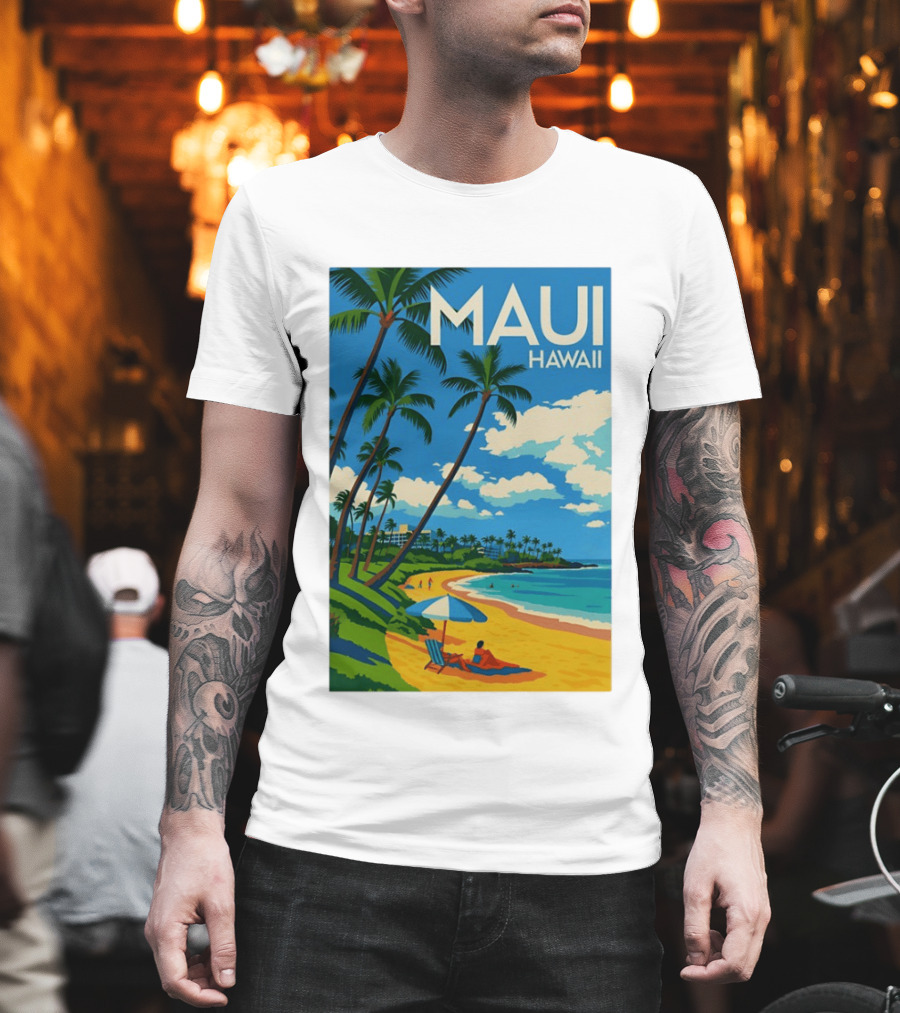 Maui Hawaii Palm Trees Beach Scene T-Shirt