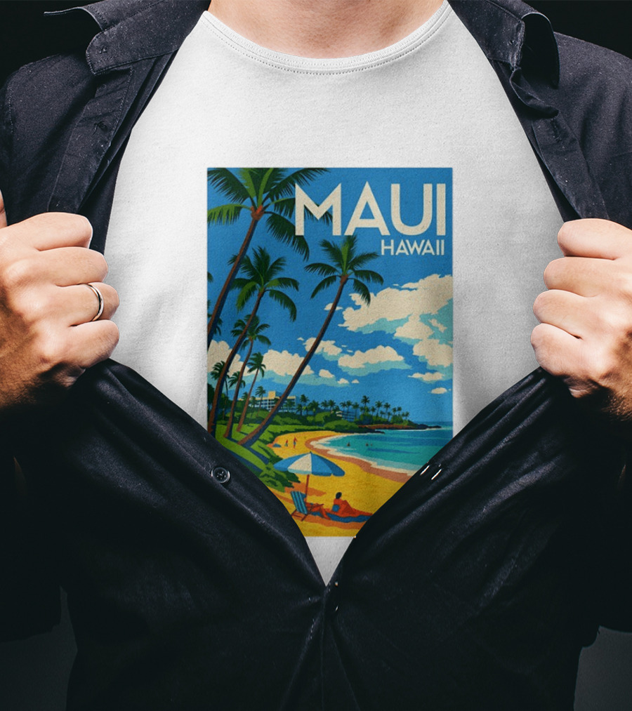 Maui Hawaii Palm Trees Beach Scene T-Shirt
