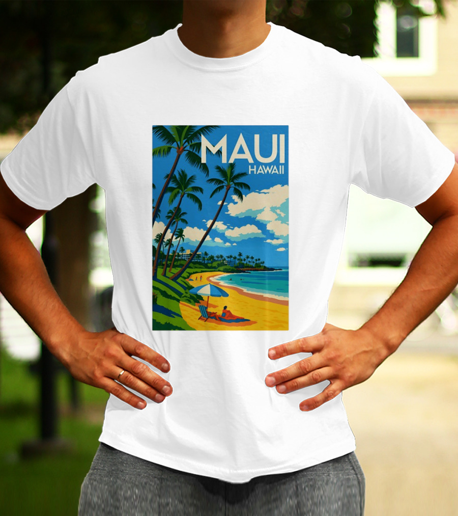 Maui Hawaii Palm Trees Beach Scene T-Shirt