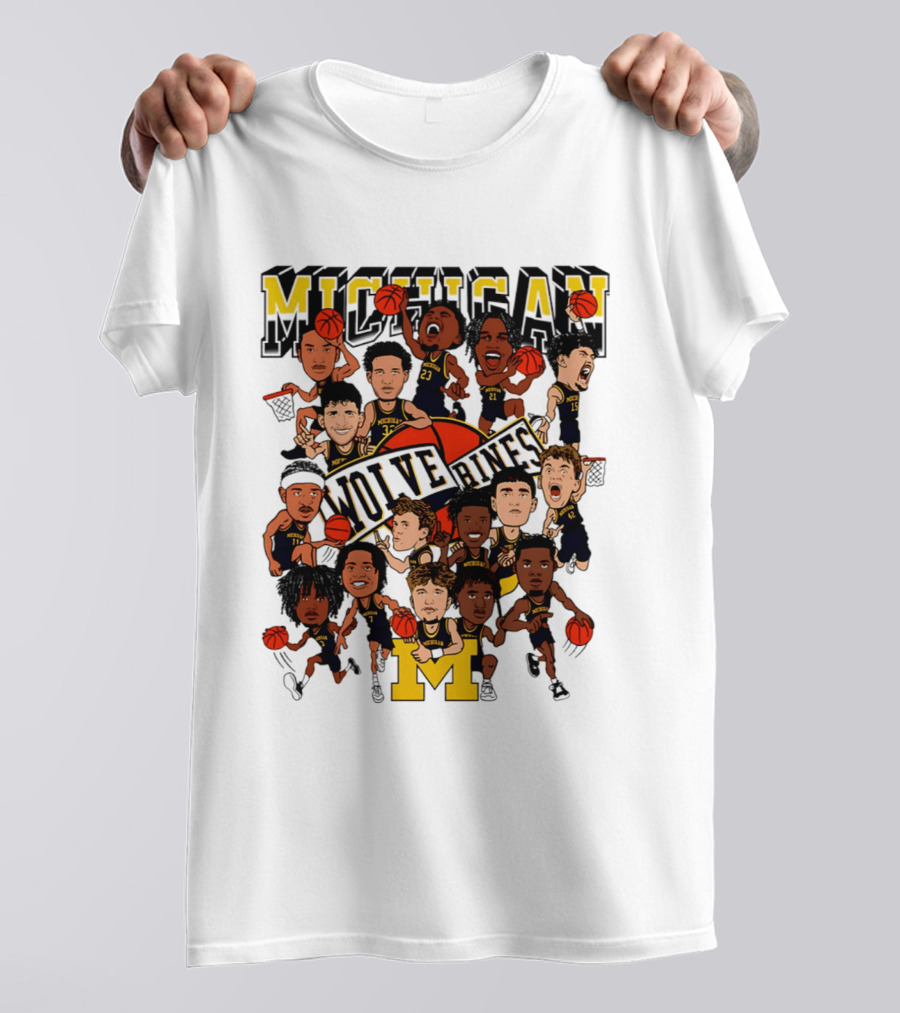 Michigan Wolverines Basketball Caricature 2026 Team Players T-Shirt