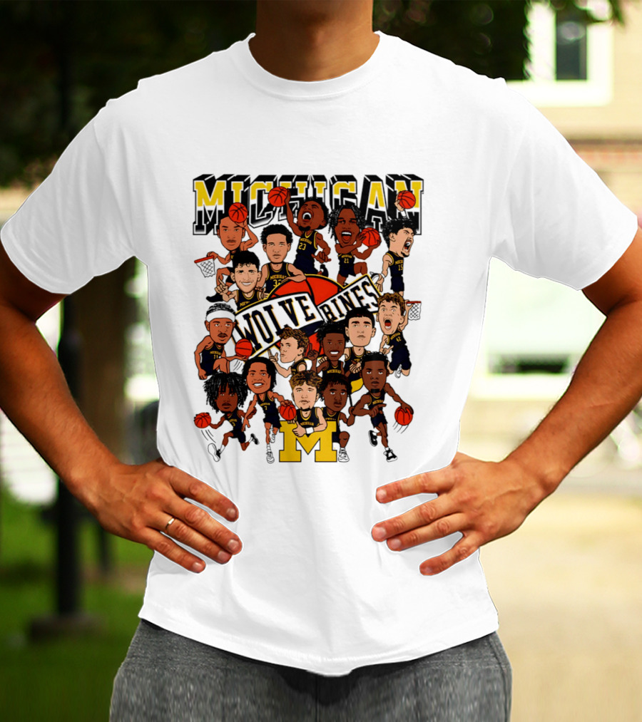 Michigan Wolverines Basketball Caricature 2026 Team Players T-Shirt