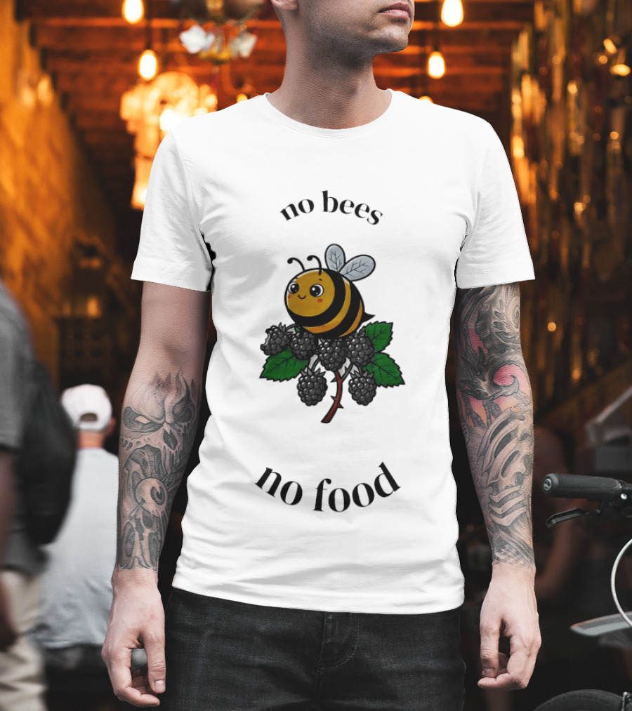 No Bees No Food Cute Bee On Leaf T-Shirt