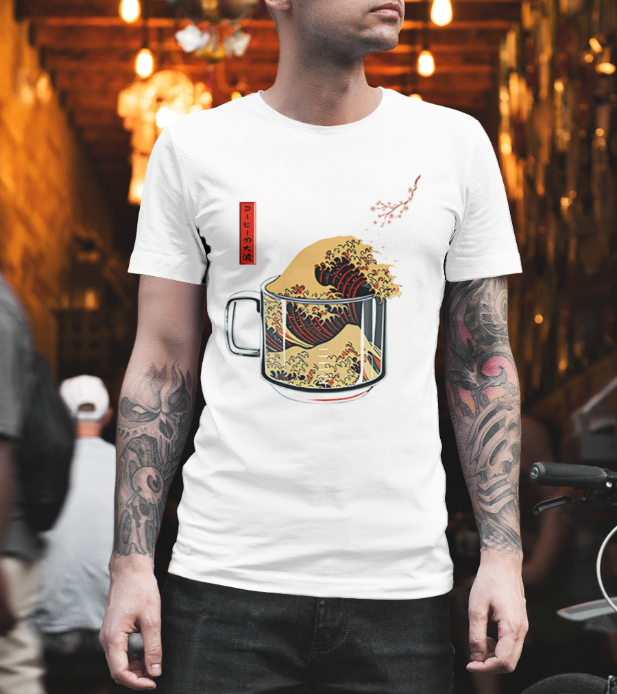 The Great Wave Of Coffee In A Cup With Japanese T-Shirt