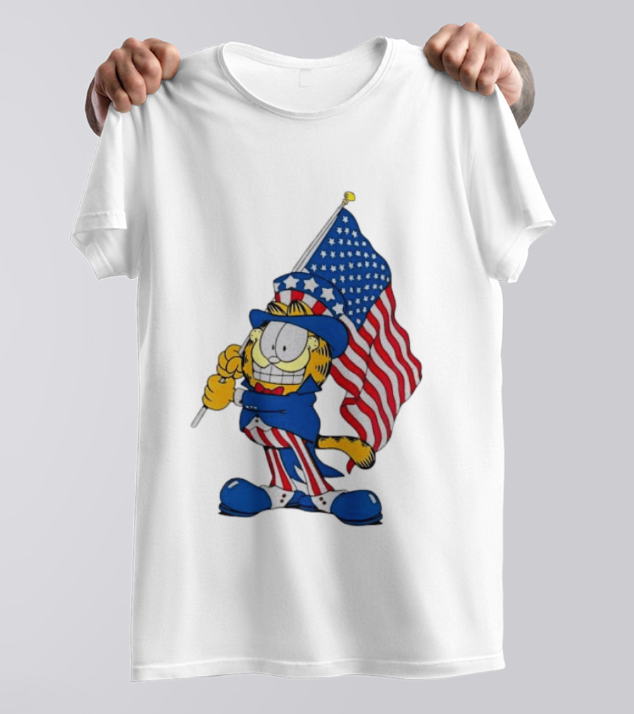 Orange Cat 250 Years Of Freedom Garfield Uncle Sam American Flag T-Shirt