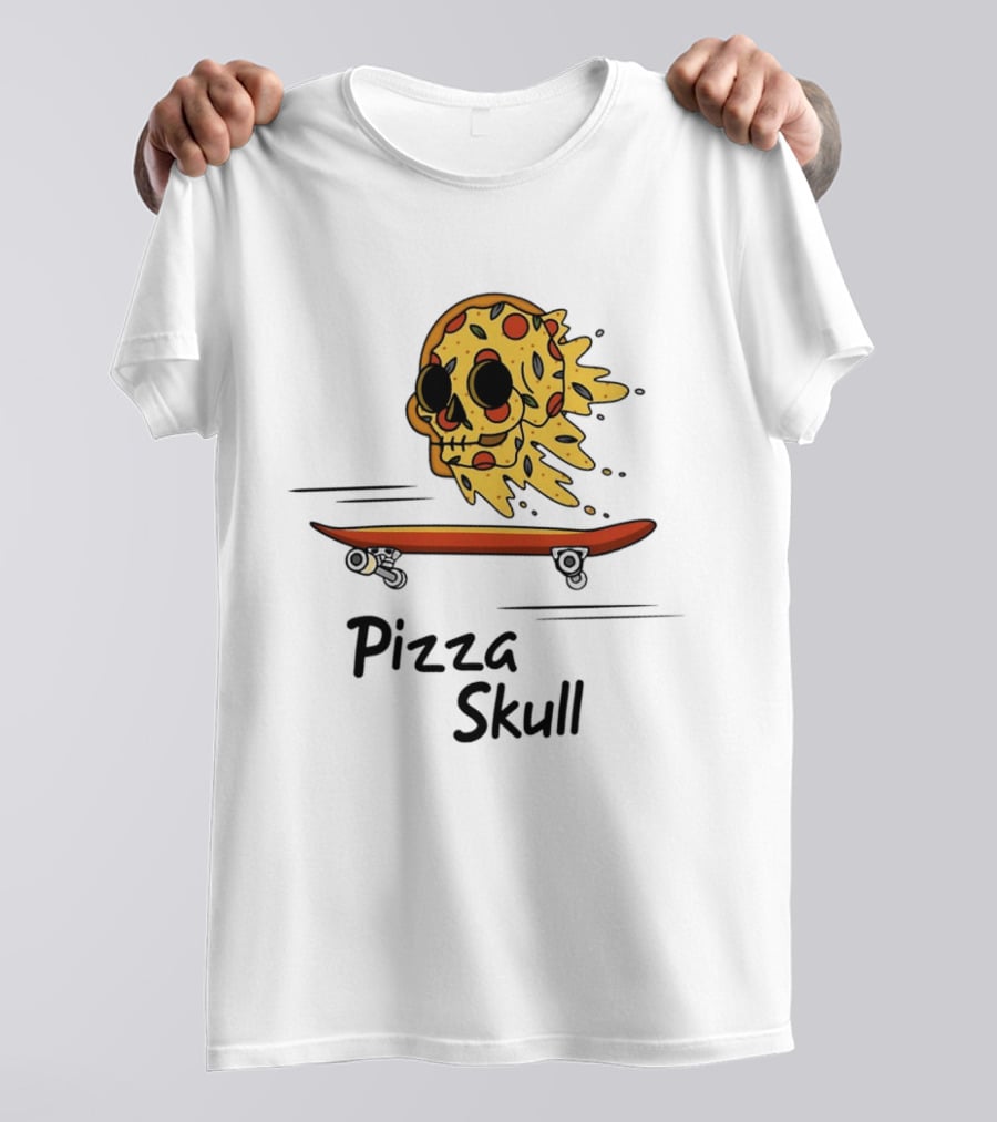 Pizza Skull Melting Slice Skateboard T-Shirt