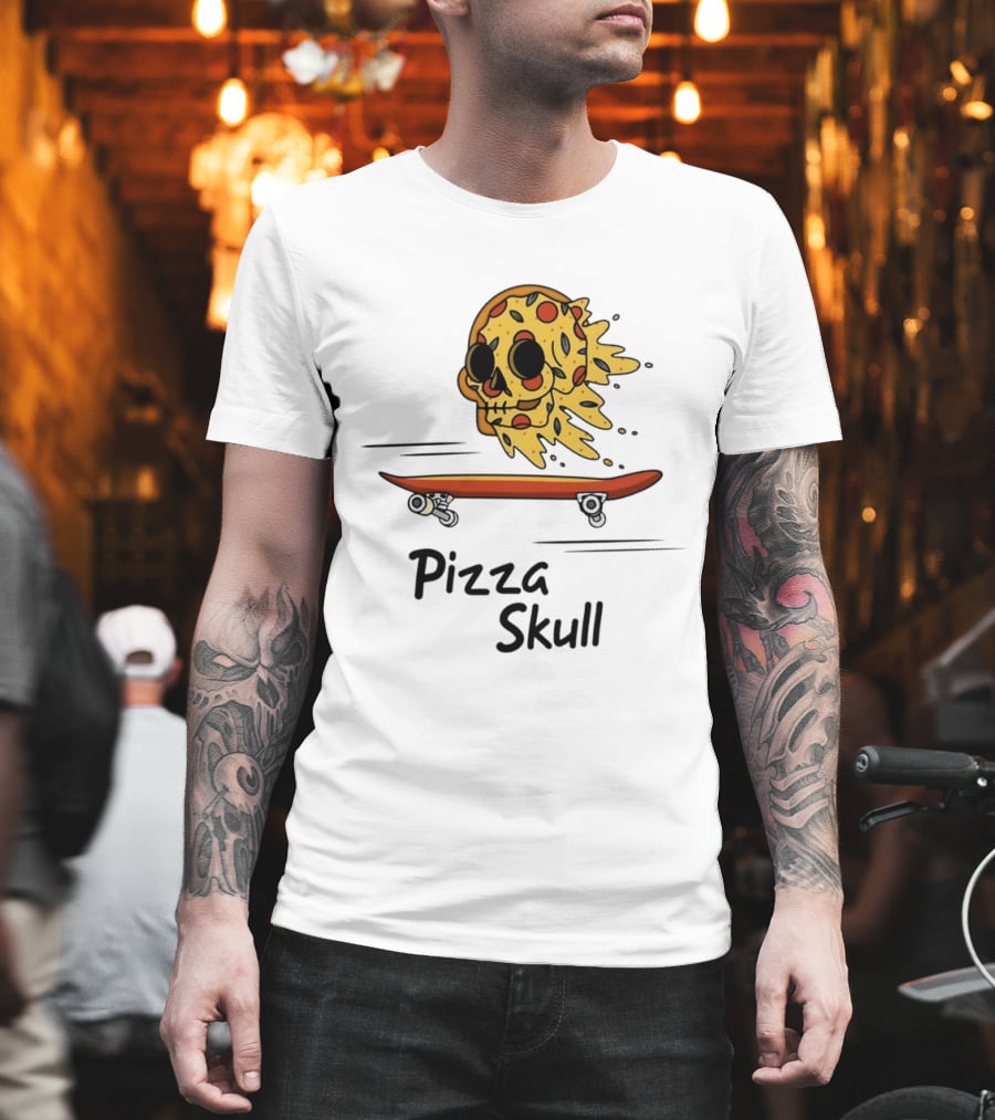 Pizza Skull Melting Slice Skateboard T-Shirt