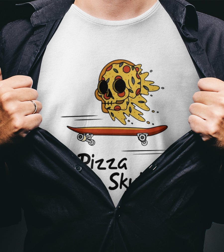 Pizza Skull Melting Slice Skateboard T-Shirt