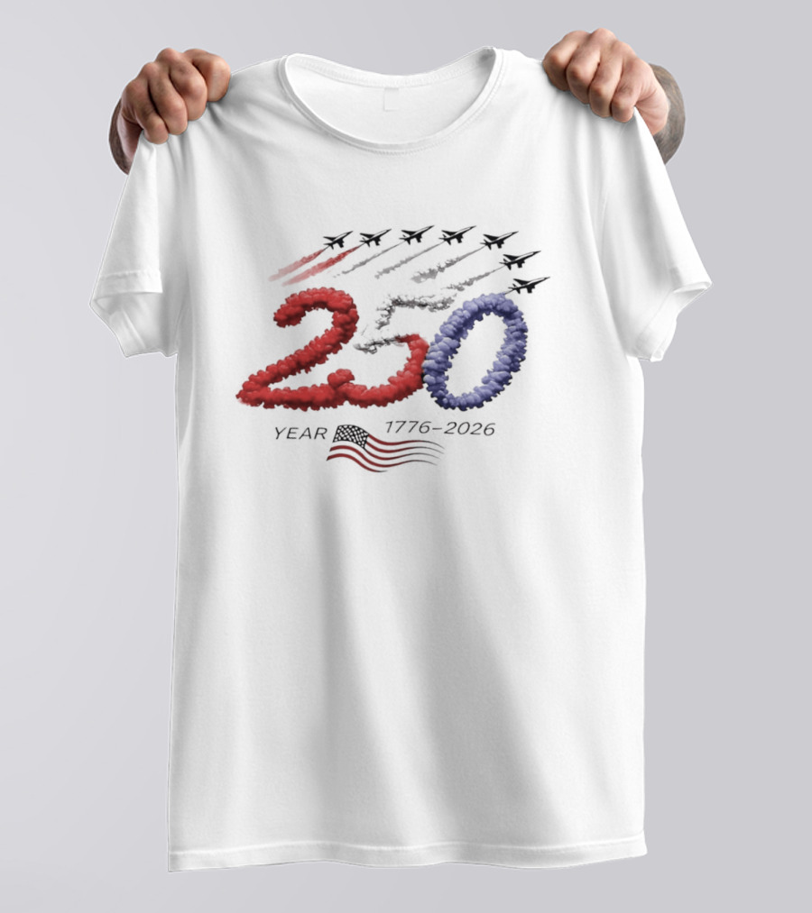 250 Year Anniversary USA Plane Smoke With American Flag T-Shirt