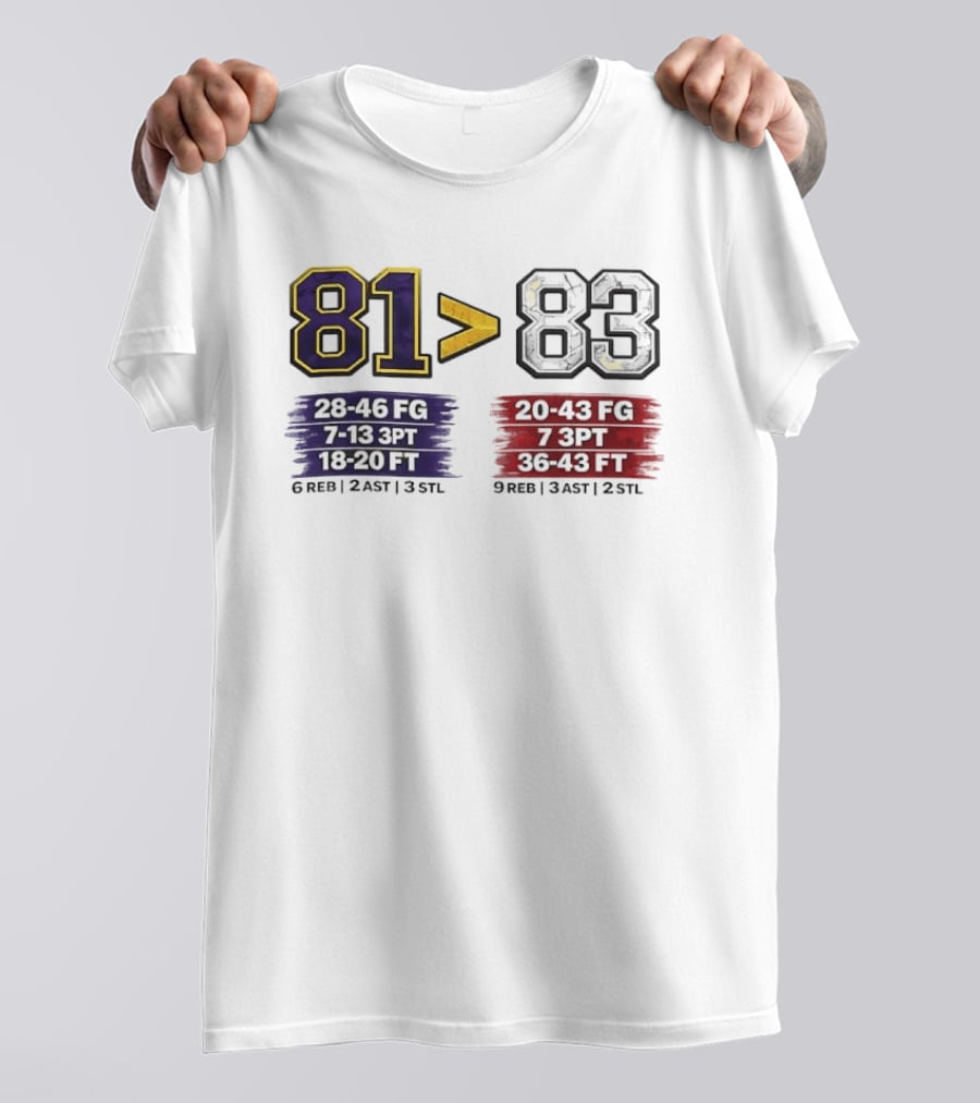 81 Greater Than 83 Kobe Bryant Legendary Performance Stats T-Shirt