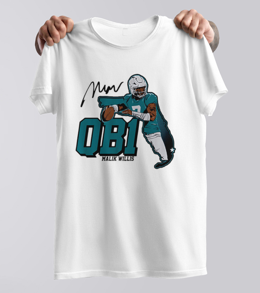 Malik Willis QB1 Miami Dolphins Quarterback 7 Football T-Shirt