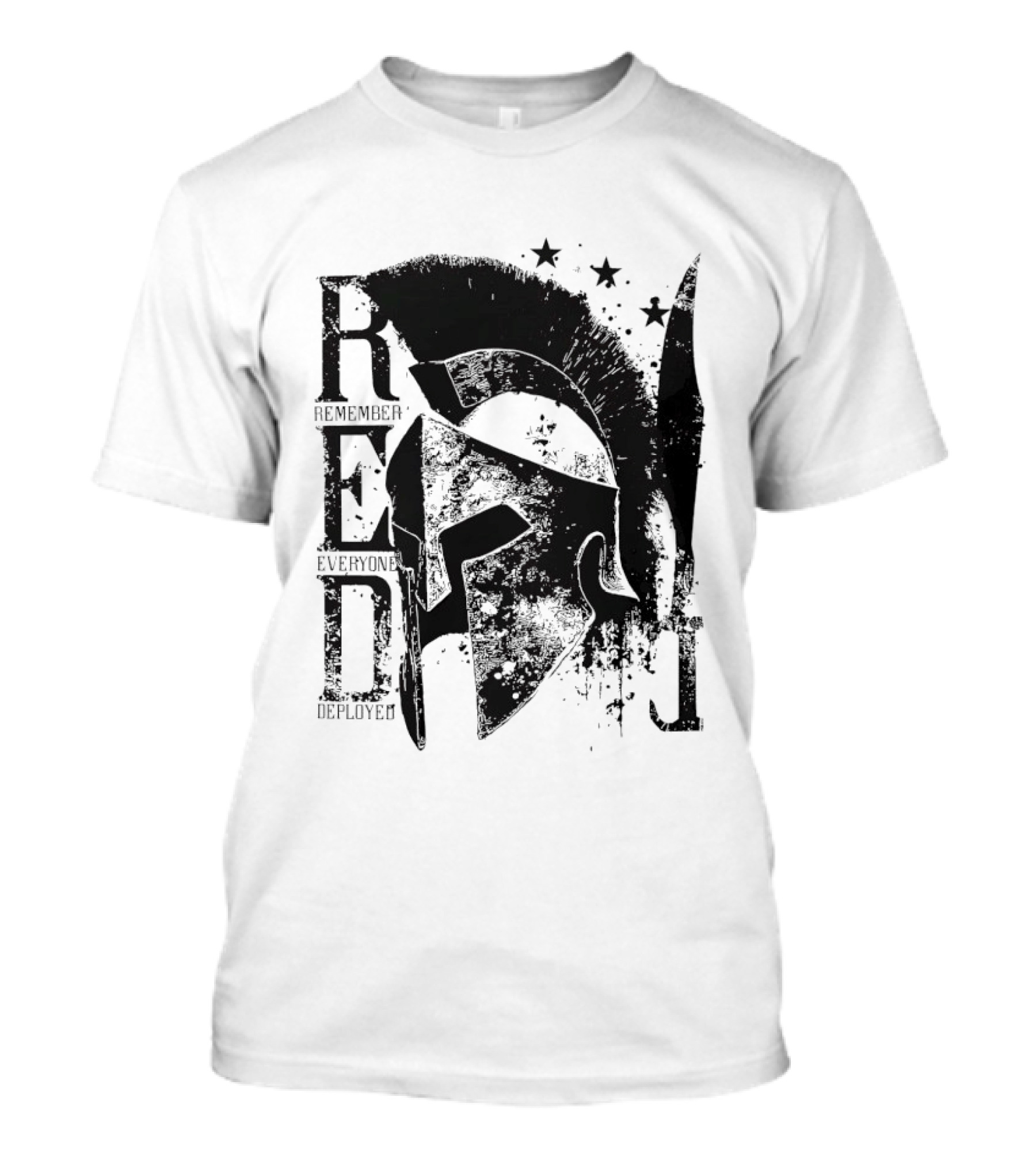R.E.D. Remember Everyone Deployed Spartan Helmet Stars T-Shirt