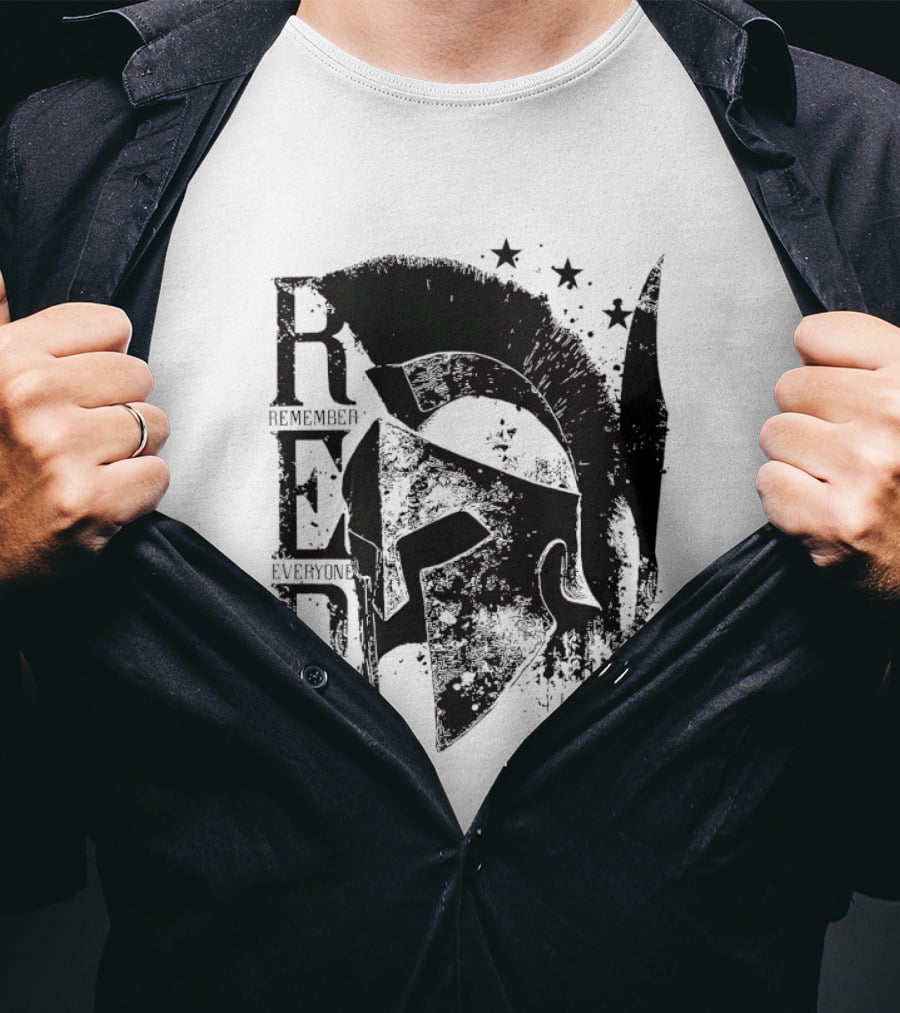 R.E.D. Remember Everyone Deployed Spartan Helmet Stars T-Shirt