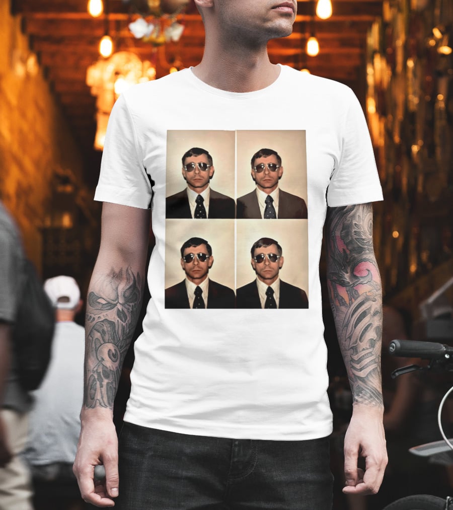 SGM Mike Vining Blasting Through Iconic Sunglasses Suit Portrait Quad T-Shirt