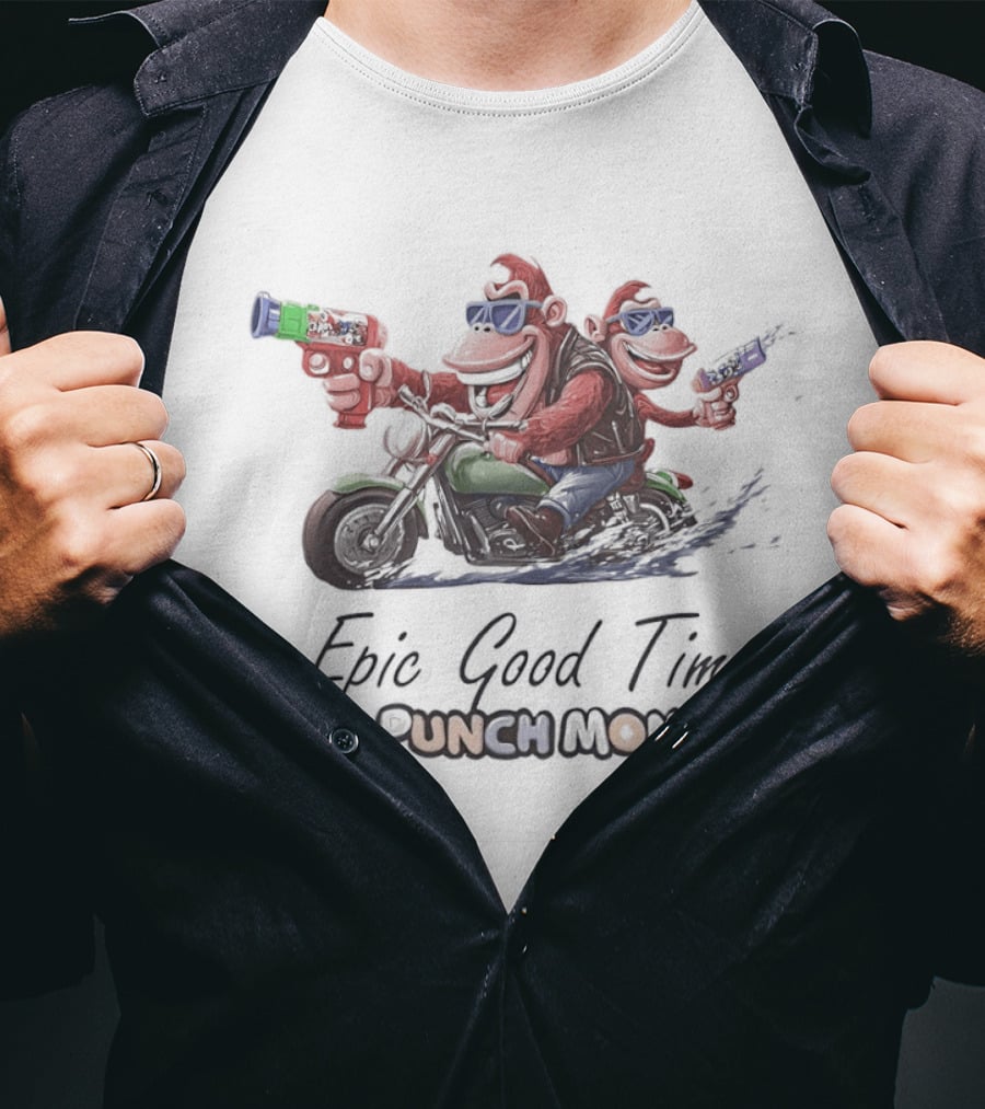 Epic Good Time Punch Mon Motorcycle Monkeys Fun Adventure T-Shirt