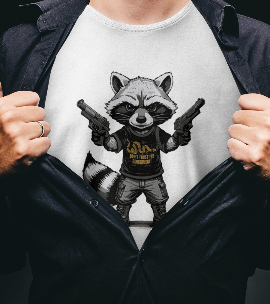 Raccoon With Dual Guns Don't Trust The Government Snake T-Shirt