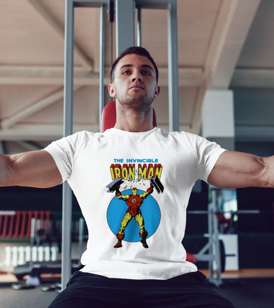 The Invincible Iron Man Bending Iron Bar Marvel Comic T-Shirt