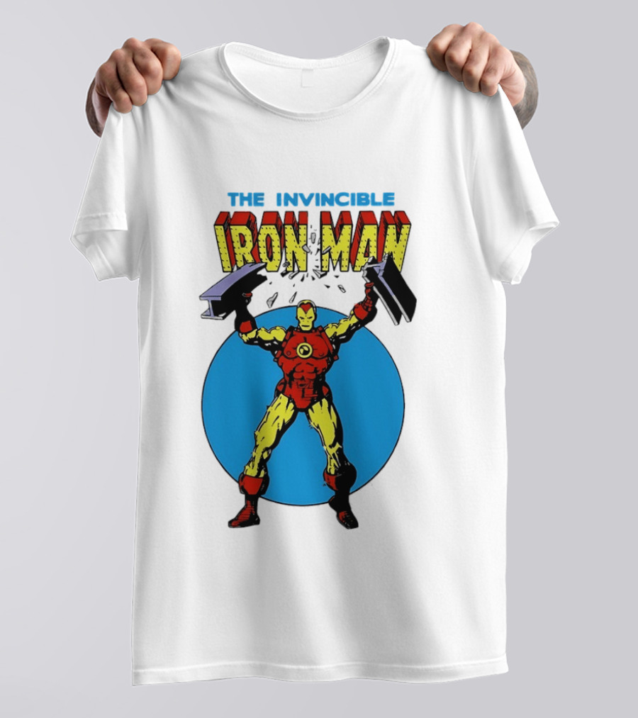 The Invincible Iron Man Bending Iron Bar Marvel Comic T-Shirt