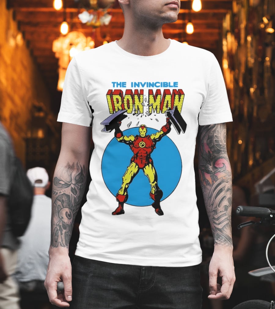 The Invincible Iron Man Bending Iron Bar Marvel Comic T-Shirt