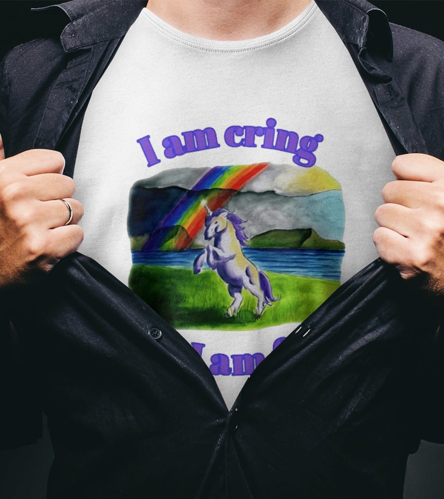 Unicorn I Am Cringe But I Am Free Rainbow Meadow T-Shirt