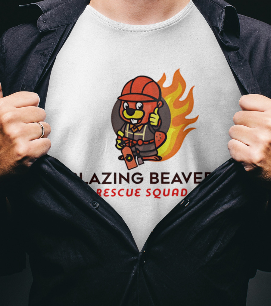 Blazing Beaver Firefighter Mascot Rescue Squad Flame T-Shirt