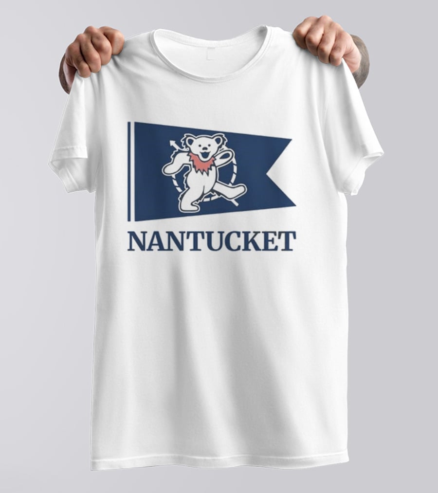 Nantucket Bear With Flag And Pink Scarf T-Shirt