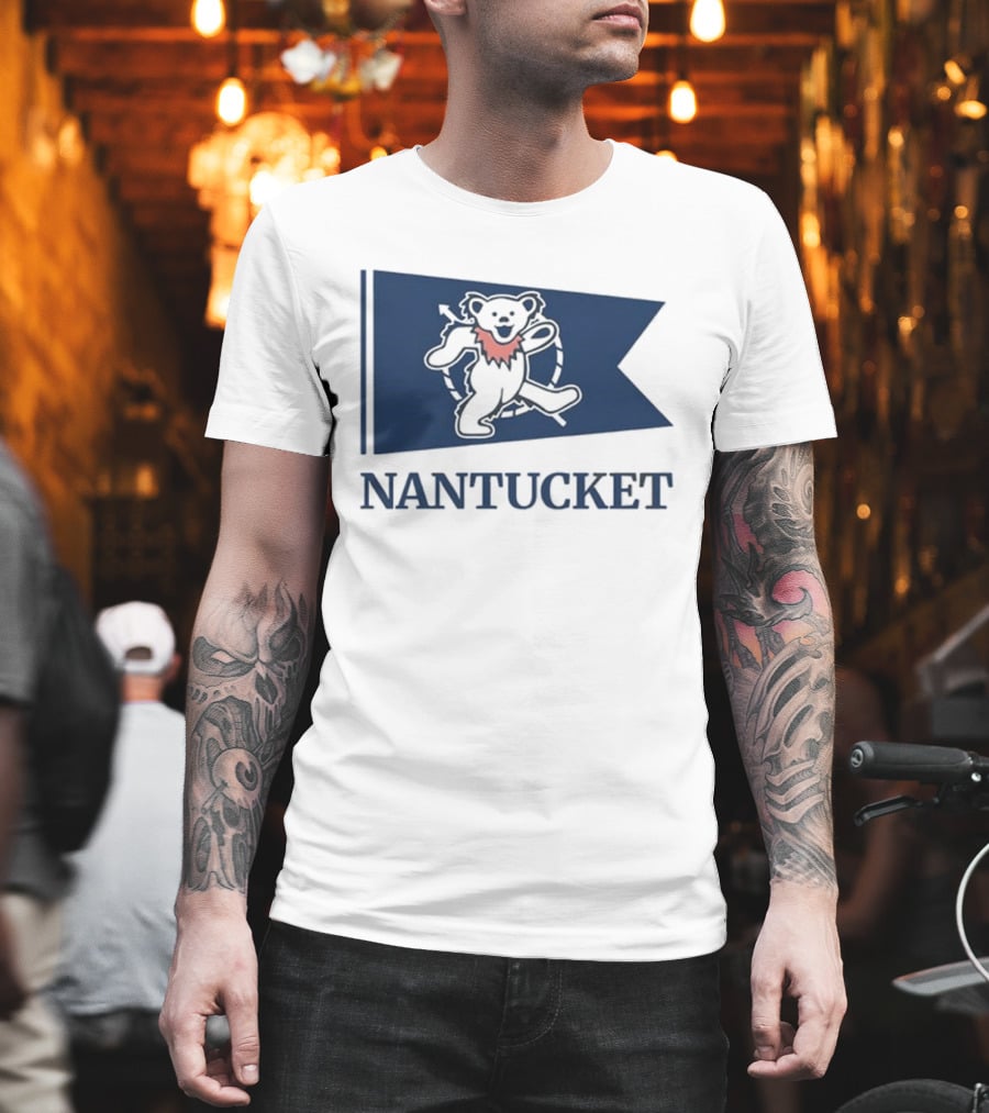 Nantucket Bear With Flag And Pink Scarf T-Shirt