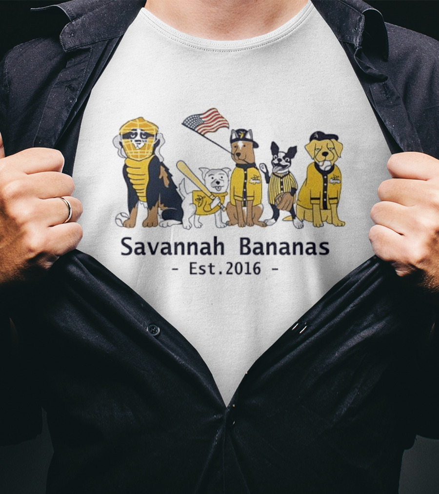 Savannah Bananas Est 2016 Dogs With Baseball And American Flag T-Shirt
