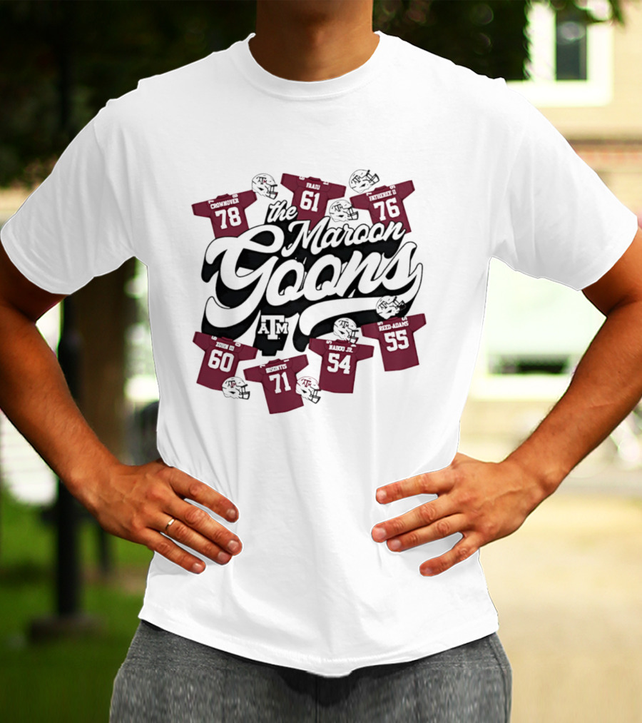 The Maroon Goons Texas A&M AM Football Helmets 78 61 76 60 71 54 55 T-Shirt