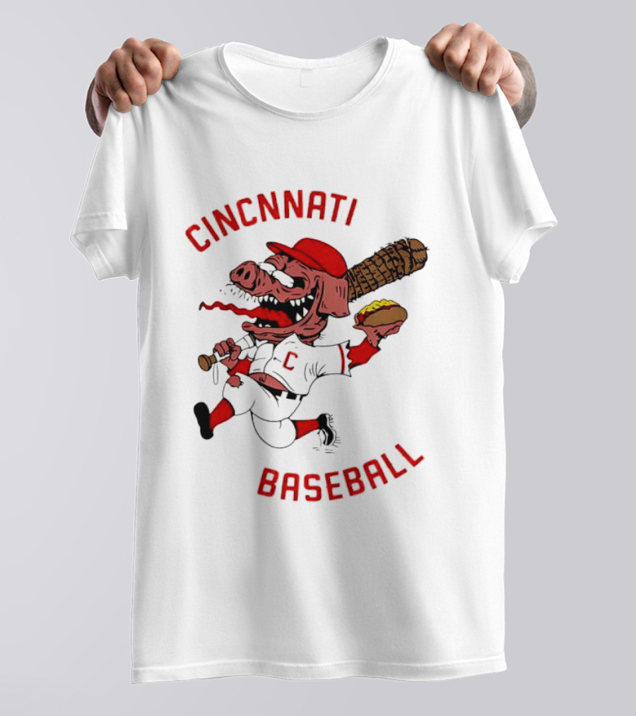 Cincinnati Baseball Pig Holding Hot Dog Bat T-Shirt