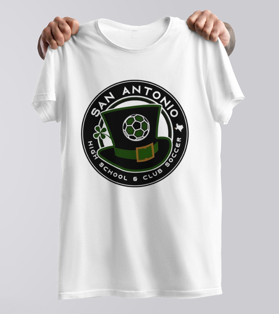 San Antonio High School Club Soccer Leprechaun Hat Soccer Ball And Shamrock T-Shirt
