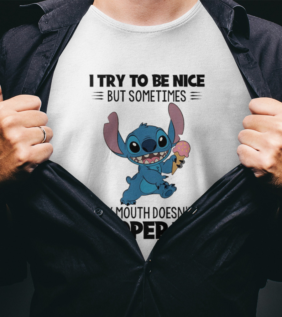 Stitch I Try To Be Nice But Sometimes My Mouth Doesn't Cooperate Ice Cream T-Shirt